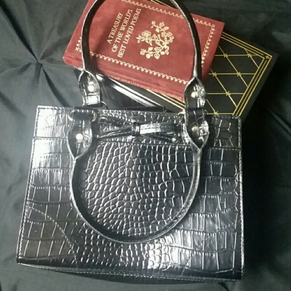 Black faux alligator purse